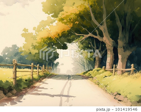 田舎道の水彩画 Generative AIのイラスト素材 [101419546] - PIXTA