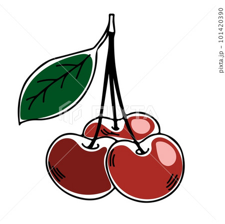Vector three lineart style red cherries with leaves isolated on white background Vector three lineart style red cherries with leaves isolated on white background 101420390