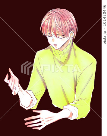 身振り手振りで話す男性　上半身 101420446