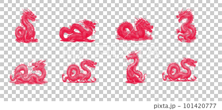Set of traditional chinese red dragon emblems on transparent background Set of traditional chinese red dragon emblems on transparent background 101420777