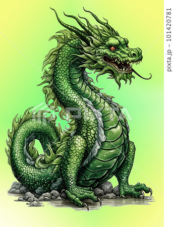 Traditional Chinese green dragon. Lunar newのイラスト素材