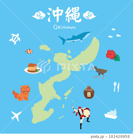 沖縄の地図と旅行、アイコンセットのイラスト 沖縄の地図と旅行、アイコンセットのイラスト 101420958