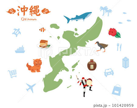 沖縄の地図と旅行、アイコンセットのイラスト 101420959