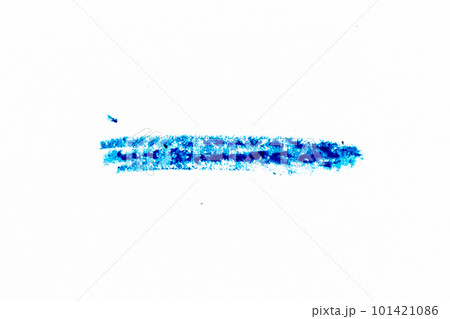 Blue color crayon hand drawing in line shape on white paper background 101421086