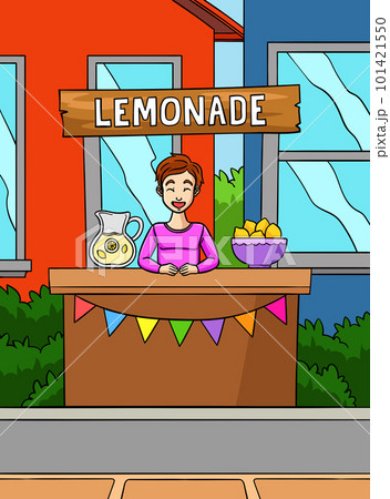 Lemonade Juice Vendor Colored Cartoon Illustration 101421550