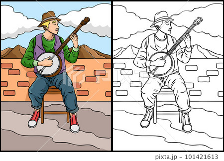 Banjoist Coloring Page Colored Illustration 101421613
