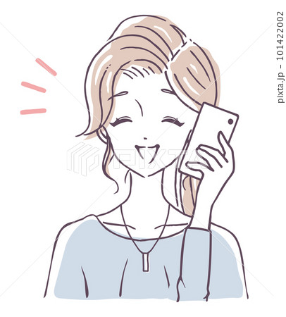 楽しそうに通話をする女性　笑顔で電話をする人　感じの良い電話対応　イラスト素材 101422002