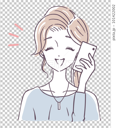 楽しそうに通話をする女性　笑顔で電話をする人　感じの良い電話対応　イラスト素材 101422002