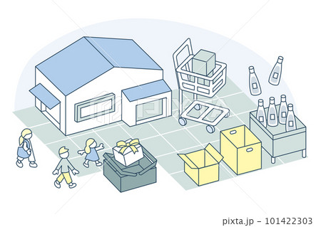 買い物を楽しむ家族。欲しいものをショッピングカートに入れる。 101422303