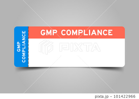 Blue and orange color ticket with word GMP (Abbreviation of good manufacturing practice) compliance and white copy space 101422966