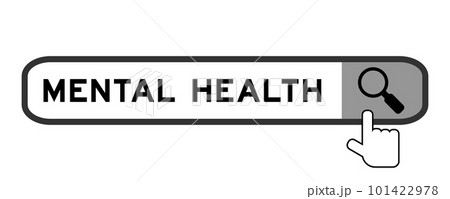 Search banner in word mental health with hand over magnifier icon on white background Search banner in word mental health with hand over magnifier icon on white background 101422978