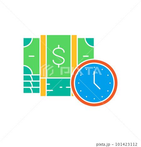 Pile of banknotes with clock, easy instant credit, loan payment, fast money white outline icon. Cash payment, paper bill, dollar symbol design. Pile of banknotes with clock, easy instant credit, loan payment, fast money white outline icon. Cash payment, paper bill, dollar symbol design. 101423112