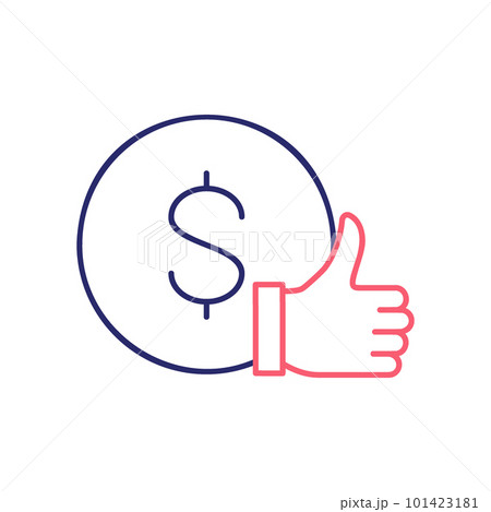 Coin with a thumb up, positive feedback, customer review, rating outline color icon. Finance, payment, invest finance symbol design. 101423181