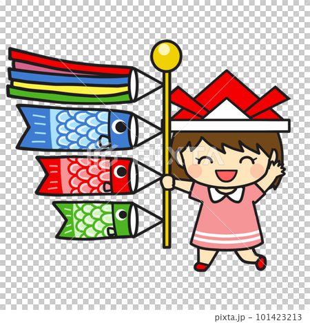 こどもの日を笑顔で楽しむ女の子と鯉のぼり こどもの日を笑顔で楽しむ女の子と鯉のぼり 101423213