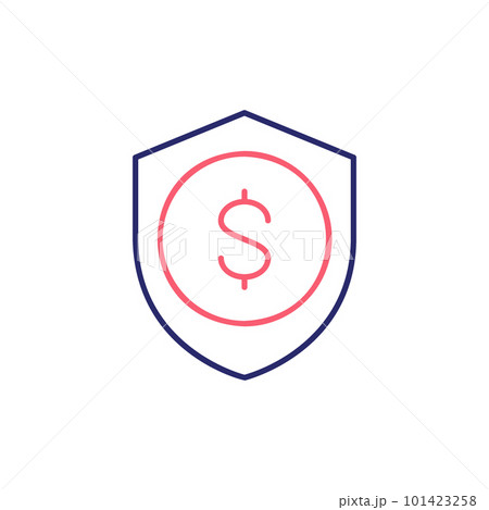 Protection money, shield with coin, money safety , insurance outline color icon. Finance, payment, invest finance symbol design. 101423258