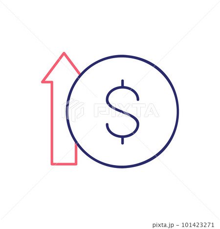 Coin with up arrow, money interest rate increase outline color icon. Finance, payment, invest finance symbol design. 101423271