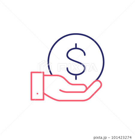 Hand with a coin outline color icon. Finance, payment, invest finance symbol design. 101423274