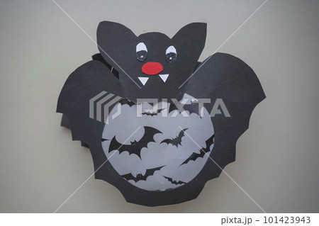 Dracola bat toy Halloween on a wooden table. Craft for kids. Dracola bat toy Halloween on a wooden table. Craft for kids. 101423943