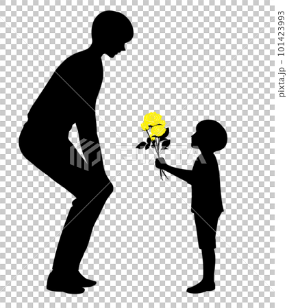 Silhouette of a boy giving his father a yellow rose Silhouette of a boy giving his father a yellow rose 101423993