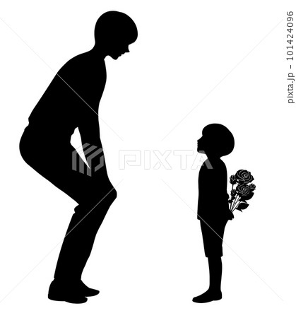 薔薇を持つ男の子と父親のシルエット 101424096