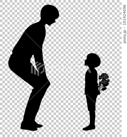 男孩和父親剪影與玫瑰 男孩和父親剪影與玫瑰 101424096
