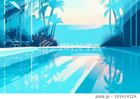 Empty swimming pool in tropical resort in summer background. Generative AI illustration Empty swimming pool in tropical resort in summer background. Generative AI illustration 101424124
