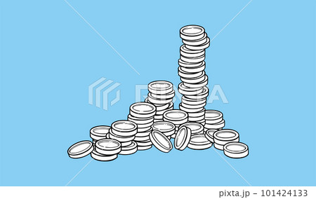 Coin pile with coin tower. Jackpot gold or silver currency. Vector illustration 101424133