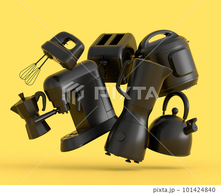 Electric kitchen appliances and utensils for making breakfast on monochrome Electric kitchen appliances and utensils for making breakfast on monochrome 101424840