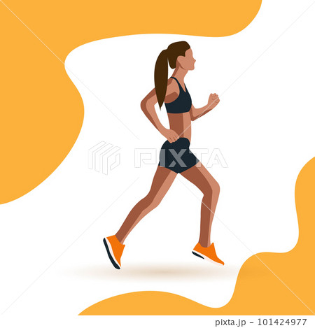 A faceless girl in sports shorts and a tank top is running. The concept of a healthy lifestyle. Vector image. A faceless girl in sports shorts and a tank top is running. The concept of a healthy lifestyle. Vector image. 101424977