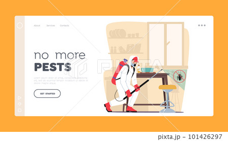 Pest Control Landing Page Template. Exterminator Spraying Insecticide, Setting Traps, And Inspecting For Pests Pest Control Landing Page Template. Exterminator Spraying Insecticide, Setting Traps, And Inspecting For Pests 101426297
