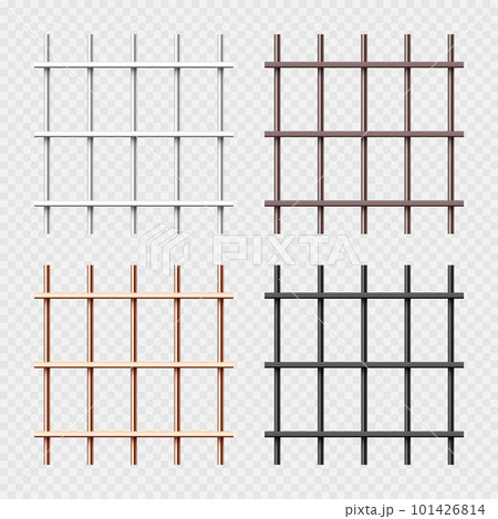 Various shiny metal prison bars collection. Realistic detailed jail cage, prison iron fence. Criminal background mockup. Vector illustration Various shiny metal prison bars collection. Realistic detailed jail cage, prison iron fence. Criminal background mockup. Vector illustration 101426814