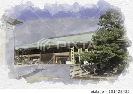 水彩画風　宮島　フェリー乗り場　広島県廿日市市 101428483