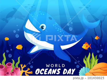 World Oceans Day Illustration to Help Protect and Conserve Ocean, Fish, Ecosystem or Sea Plants in Flat Cartoon Hand Drawn for Landing Page Templates 101430025