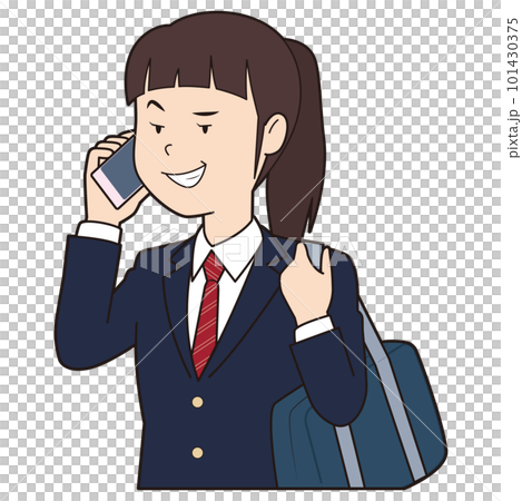 在電話裡咧嘴笑的女高中生 101430375