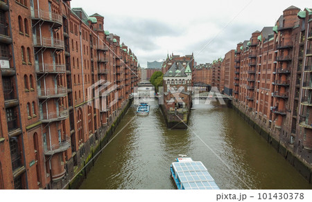 The Warehouse district Speicherstadt during spring in Hamburg, Germany.  101430378