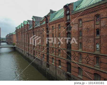 The Warehouse district Speicherstadt during spring in Hamburg, Germany.  101430381