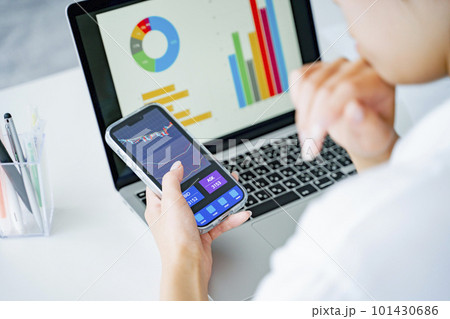 スマホでトレードをする女性 スマホでトレードをする女性 101430686