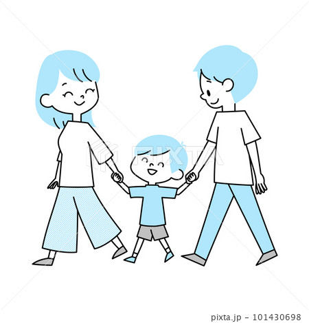 笑顔で手を繋ぐ家族 101430698