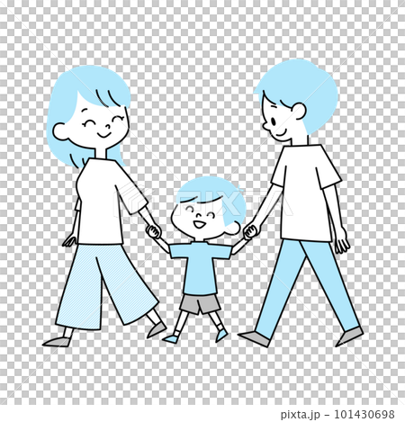 笑顔で手を繋ぐ家族 101430698