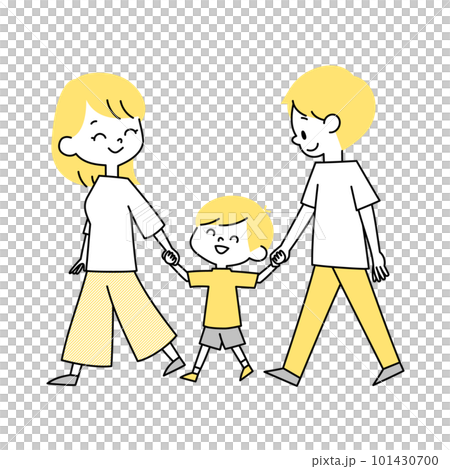 笑顔で手を繋ぐ家族 101430700