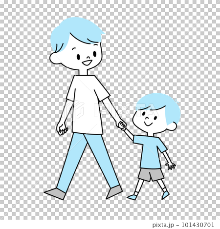 A boy walking hand in hand with his father 101430701