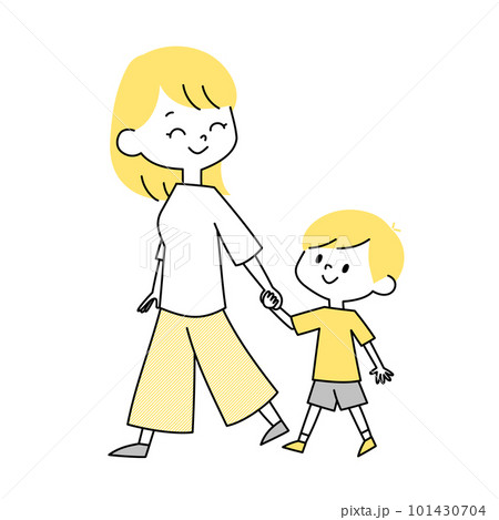 お母さんと手を繋いで歩く男の子のイラスト素材 [101…