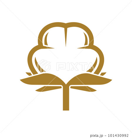 Cotton icon, 100 bio organic flower and eco symbol, vector line pictogram. Cotton badge for hand made soft fabric or vintage fashion clothing label, pure natural cotton textile stamp 101430992