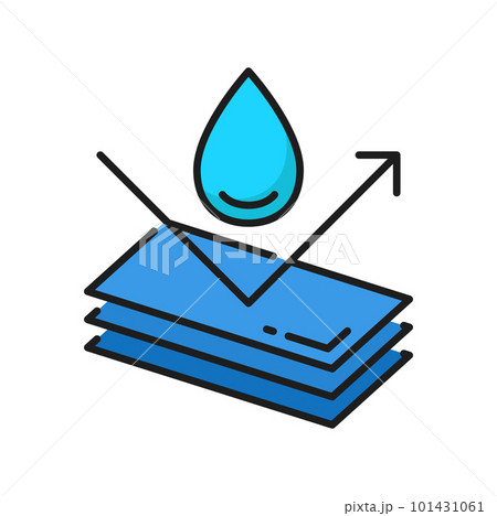 Waterproof surface textile fabric water resistant texture color icon. Vector chemical waterproof layers label, hydrophobic surface not absorb water 101431061