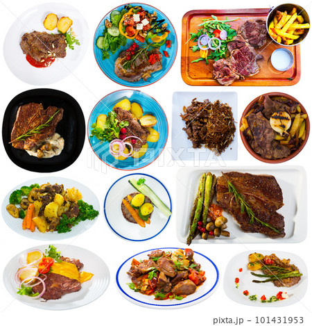 Various beef dishes with vegetables 101431953