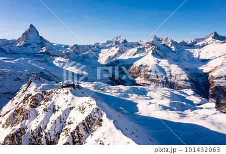 landscapes with Matterhorn mount in Switzerland, observatory at 3,120 meters above sea level at Gornergrat landscapes with Matterhorn mount in Switzerland, observatory at 3,120 meters above sea level at Gornergrat 101432063