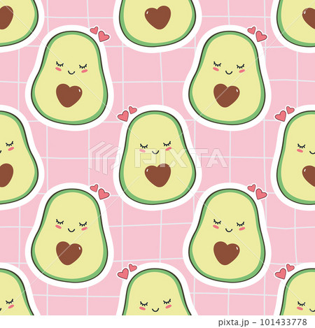 Seamless pattern with cute and funny avocado. Colored flat vector illustration for print 101433778