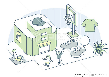 バスケットボールなどの球技でスポーツを楽しむ 101434379