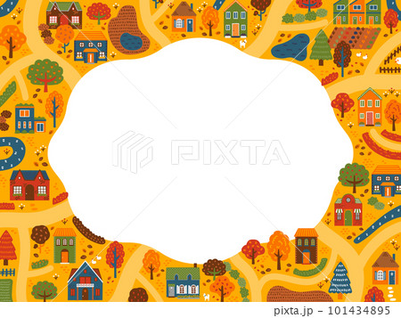 秋の街並み（俯瞰）のフレーム・背景素材（横向き） 101434895