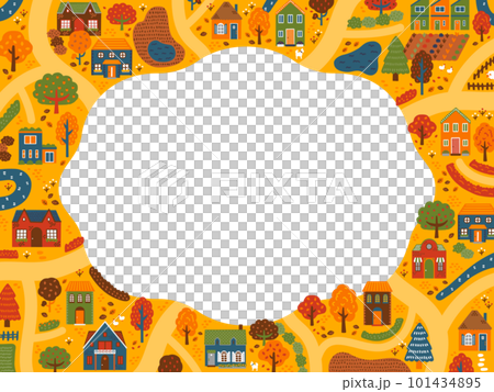 秋の街並み（俯瞰）のフレーム・背景素材（横向き） 101434895